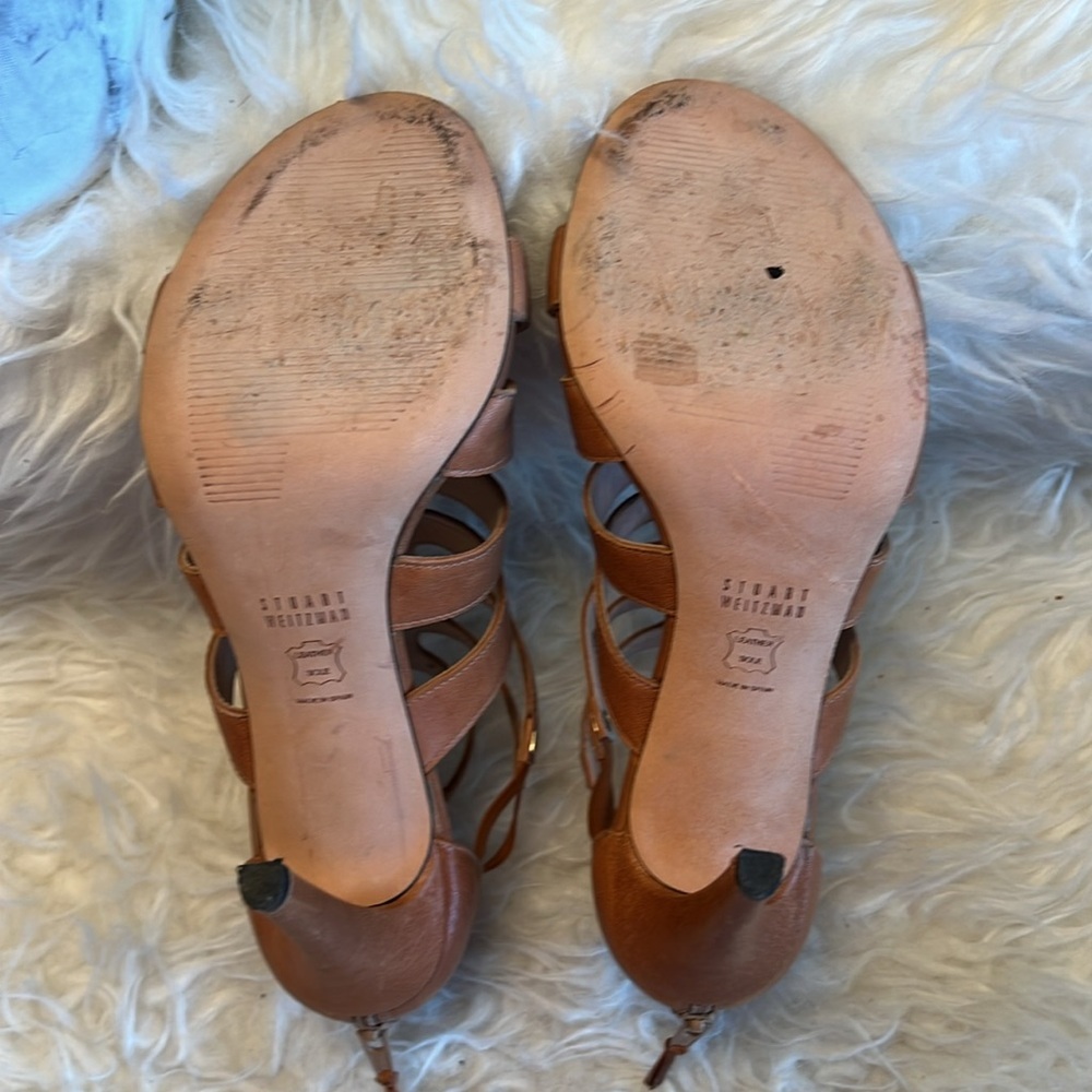 Stuart Weitzman Women’s Outing Strappy Cage Camel Nude/Brown Sandal Size 8.5 US - Picture 9 of 17